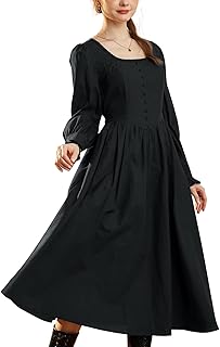 Photo 2 of Cabeny Long Black Dress for Women Adult Black Gothic Dress with Black Wig Necklace Socks Cute Dress Costume for Halloween Party CA034XL