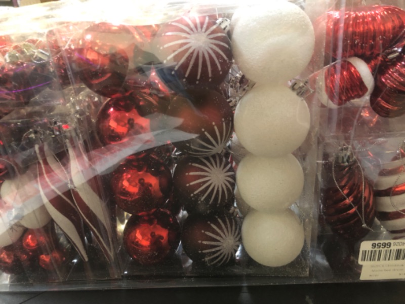 Photo 1 of 102ct Christmas Ball Ornaments, NEVSETPO Red and White Christmas Ornaments Large Xmas Balls Shatterproof Christmas Ornaments for Xmas Tree Hanging Ornaments for Holiday Wedding Party Decors
