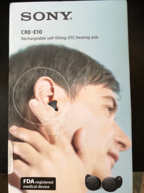 Photo 2 of Sony CRE-E10 Self-Fitting OTC Hearing Aids for Mild to Moderate Hearing Loss, Prescription-Grade Sound Quality, Comfortable Earbud Design, Bluetooth Enabled for iOS, and Rechargeable Battery, Black