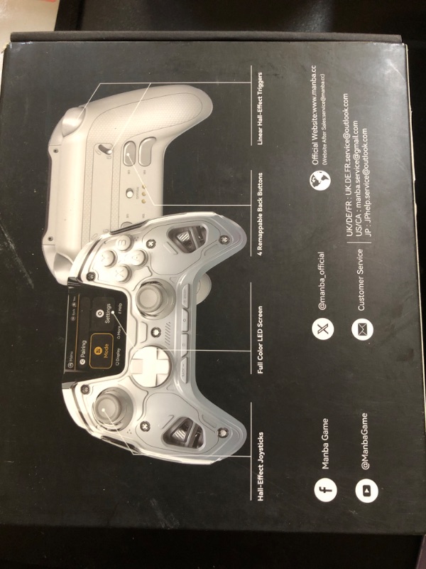 Photo 1 of ManbaOne Interactive Screen Wireless Gaming Controller for PC/Switch/iOS/Android,Hall Effect Stick & Trigger,RGB Lighting,Remappable Buttons,1800mAh with Charging Dock (White)