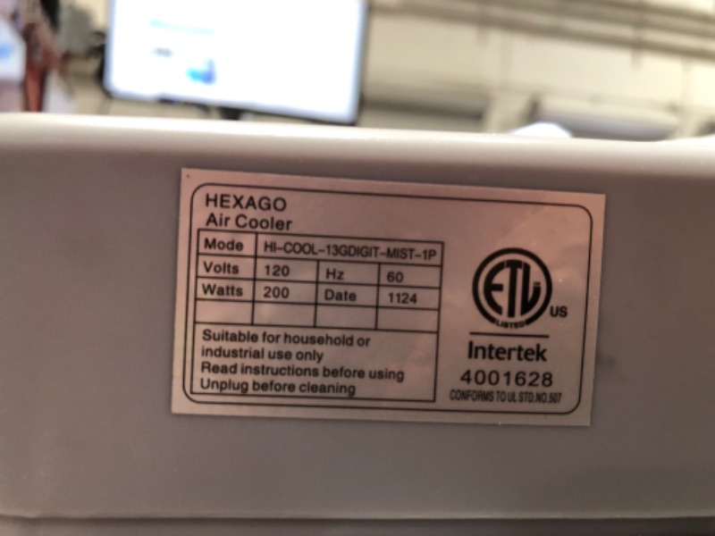 Photo 1 of  Hexago Swamp Cooler, 5000 CFM Evaporative Air Cooler with Mist, 3-Speed, Remote Control, 15H Timer, 13.2 Gallon, Water Shortage Warning, 9 FT Cord, For Indooor Outdoor Patio Garage, ETL Safety Listed