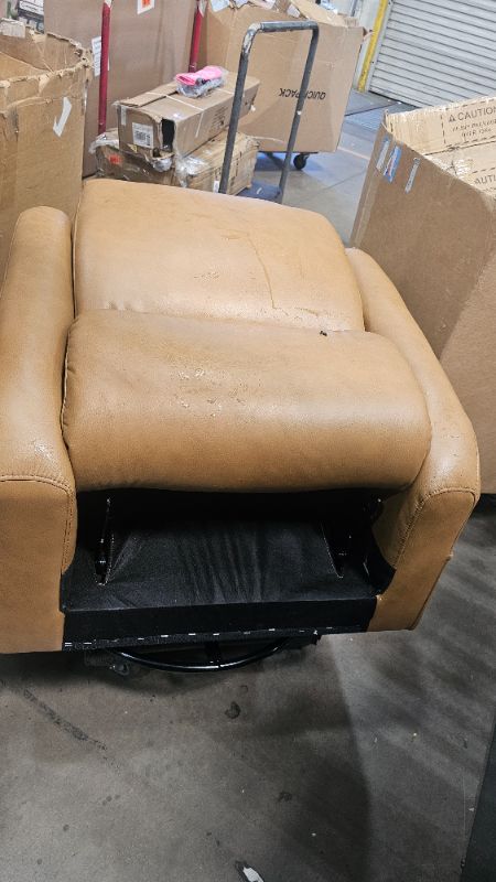 Photo 1 of ***PARTS ONLY***COLAMY Electric Power Swivel Recliner Chair, PU Leather Rocking Chair, 270° Swivel 145° Recliner Chair with Built-in Charging Ports for Living Room, Home, CognacBrown