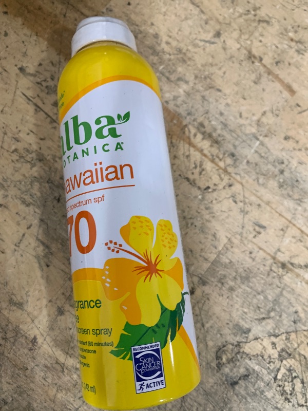 Photo 1 of Alba Botanica Sunscreen Spray for Face and Body, Broad Spectrum SPF 70 Sunscreen, Hawaiian Coconut, Water Resistant and Biodegradable, 5 fl. oz. Bottle