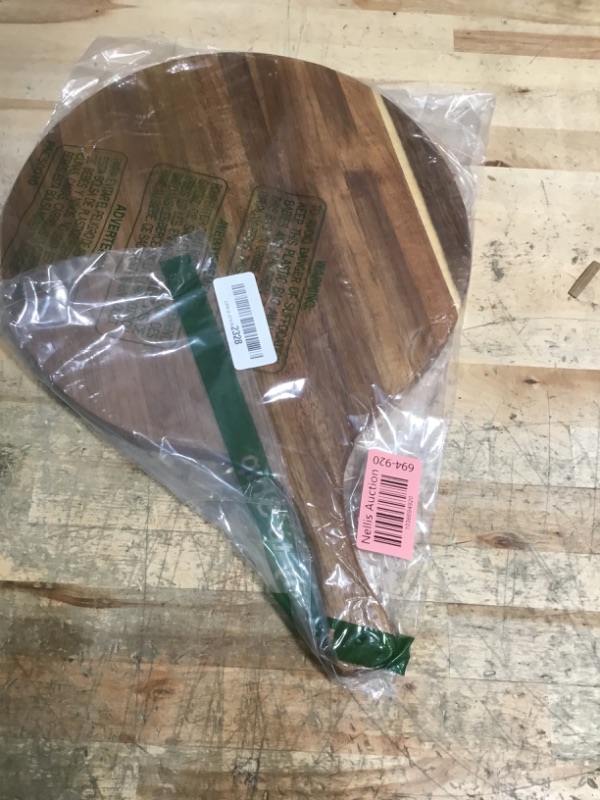 Photo 1 of Acacia Wood Round Cutting Board with Handle - Wooden Charcuterie Board, Versatile Cutting Serving Board for Pizza, Bread, Cheese, Vegetables, and Kitchen Decor, 16"x12"