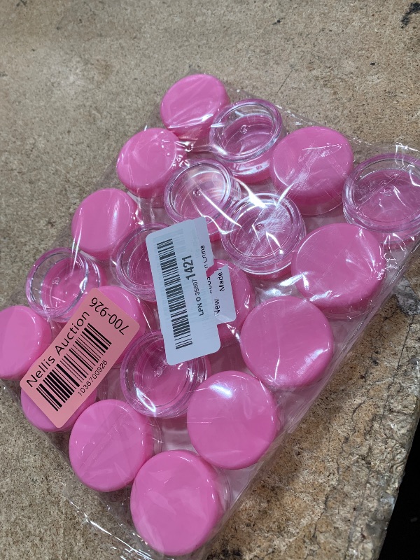 Photo 1 of 10 Gram 20 Count Sample Containers, Small Plastic Containers with Lids, Empty Sample Jars with Labels and Mini Disposable Spatulas(Pink Lid)