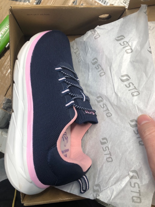 Photo 1 of (7.5) (NAVY/PINK) STQ Walking Shoes Women Slip On Sneakers Plantar Fasciitis Relief Orthopedic Maternity Pregnant Arch Support Ladies Casual Tennis Shoes Black White Size 7