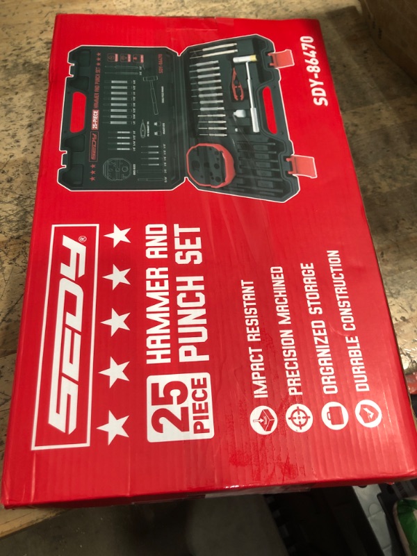 Photo 1 of Pin Punch Hammer Set: 25-Piece Punch Set and Hammer with Bench Block, Steel Roll Pin Punch Set, Pin Punches with Replaceable Face Hammer, Mechanical Repair Tool for Maintenance