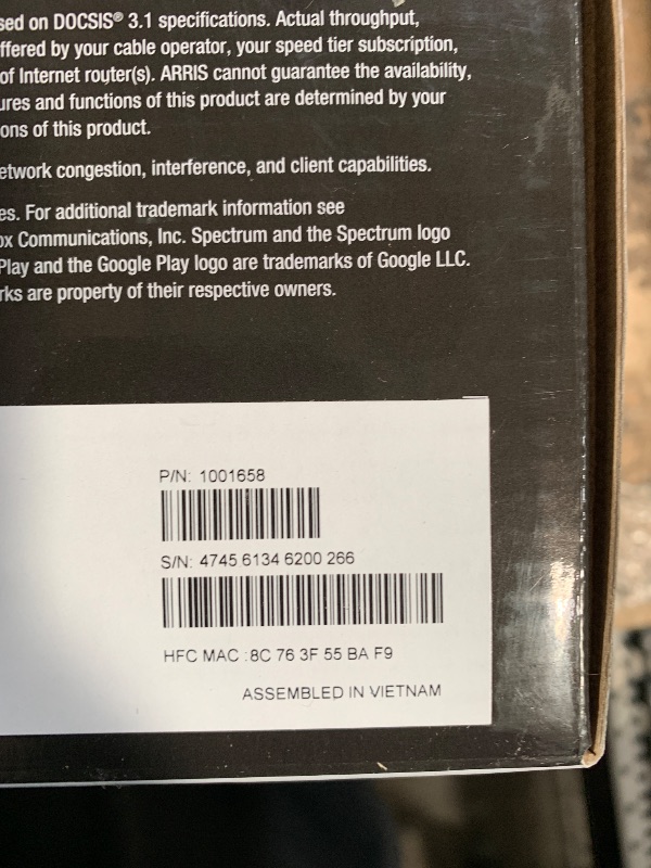 Photo 1 of (used) ARRIS (G54) - Cable Modem Router Combo - Fast DOCSIS 3.1 Multi-Gigabit & BE 18000 WiFi 7 Comcast Xfinity, Cox, Spectrum Quad-Band 1, Up to 18 Gbps Max Speed
