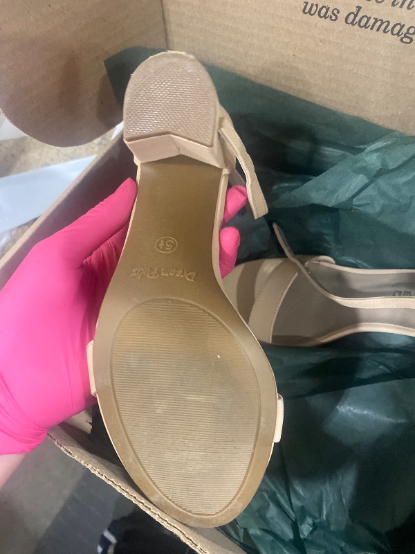 Photo 1 of (SLIGHTLY USED) DREAM PAIRS Women's Chunk Low Heel Pump Sandals,Size 5.5,Nude/Nubuck,Chunk