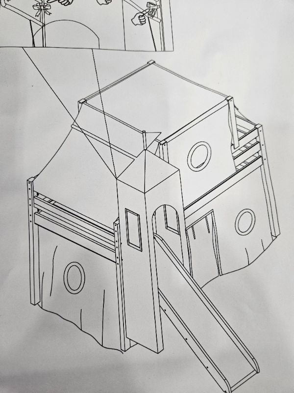 Photo 1 of ** Incomplete set only box 2 included missing box 1 ** Castle Loft Bed with Slide & Pink Tent and Tower, Playhouse Design Spacious Under Bed Space with Curtains, Wood Tent Bed Frame for Kids Boys Girls