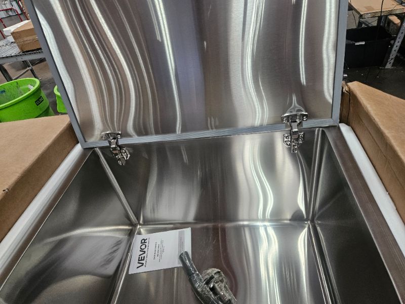 Photo 1 of VEVOR Drop in Ice Chest, 28" L x 20" W x 17" H Stainless Steel Drop in Cooler, 113.7 Quart Commercial Ice Bin with Flip Lid for Outdoor Kitchen Patio Bar, Drain-Pipe Set Included, for Cold Wine Beer