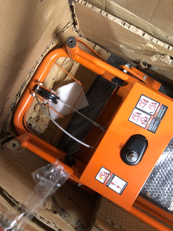 Photo 1 of (sold for part) VEVOR Material Lift Winch Stacker, 330lbs Capacity Pallet Truck Dolly, 42.9in Max Lifting Height Manual Winch Stacker, Multifunctional Manual Pallet Truck Stacker with Swivel Casters and Lift Plate