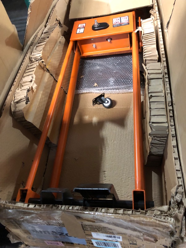 Photo 1 of (sold for part) VEVOR Material Lift Winch Stacker, 330lbs Capacity Pallet Truck Dolly, 42.9in Max Lifting Height Manual Winch Stacker, Multifunctional Manual Pallet Truck Stacker with Swivel Casters and Lift Plate