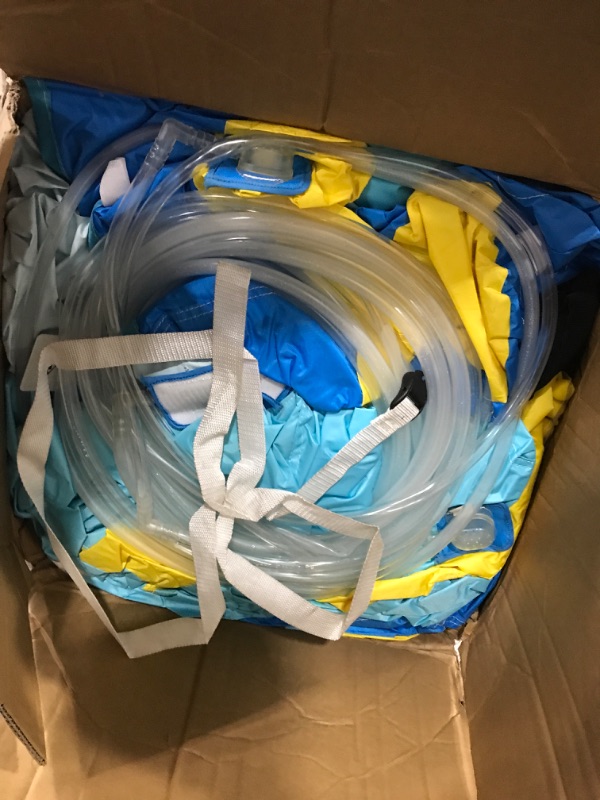 Photo 1 of ***Inflatable is different from stock photo***

FINCOME Inflatable Bounce House, 10 in 1 Double Water Slide Bounce House with 750W Blower, Climbing Wall, Jumping, Water Gun, Splash Pool, Basketball Hoop for Kids Indoor Outdoor Backyard