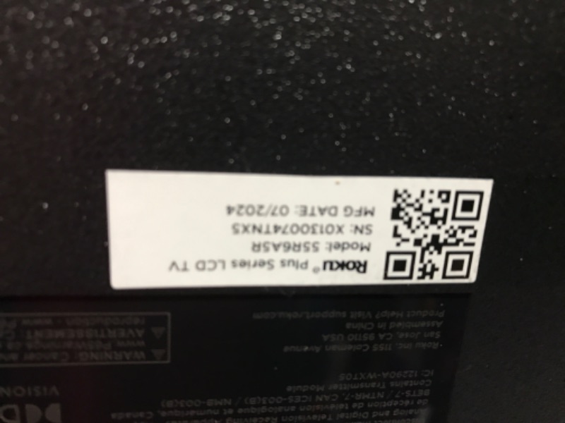 Photo 1 of *************SCREEN DAMAGED, NON-FUNCTIONAL, FINAL SALE***************

Roku Smart TV – 55-Inch Plus Series 4K QLED RokuTV with Roku Voice Remote Pro, Dolby Vision, Striking 4K Resolution, Automatic Brightness, & Seamless Streaming – Live Local News & Spo
