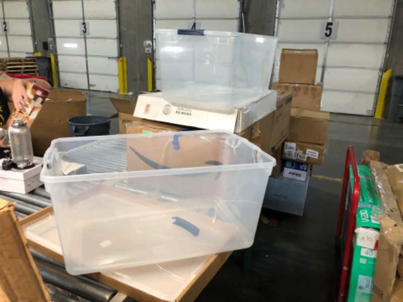 Photo 1 of ***DAMAGED - CRACKED - SEE PICTURES***
Rubbermaid Cleverstore 95 Quart Clear Stackable Large Plastic Storage Containers with Lids for Office and Home Organization, Clear (2 Pack)