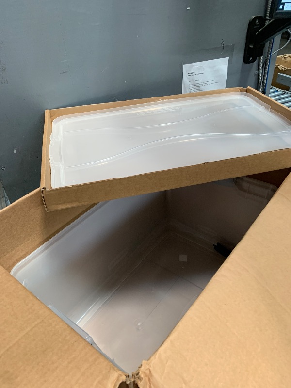 Photo 1 of ***DAMAGED - CRACKED - SEE PICTURES***
Rubbermaid Cleverstore 95 Quart Clear Stackable Large Plastic Storage Containers with Lids for Office and Home Organization, Clear (2 Pack)