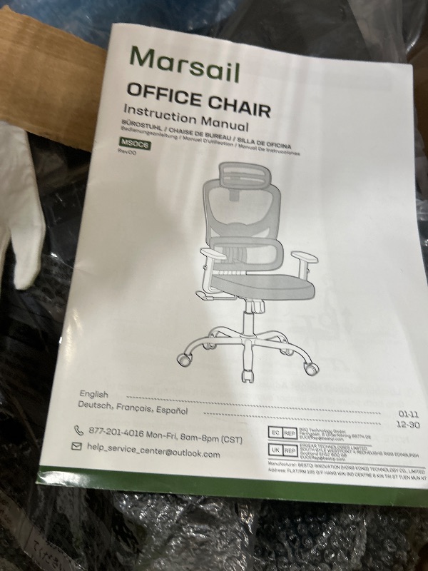 Photo 1 of ***PARTS ONLY***Marsail Ergonomic Office Chair Desk Chair,Gaming Chair with Height Adjustable Lumbar Support,Breathable Mesh Seat Adjustable Swivel Rolling Home Executive, Adjustable Armrest& 90-135°Rocking,Black