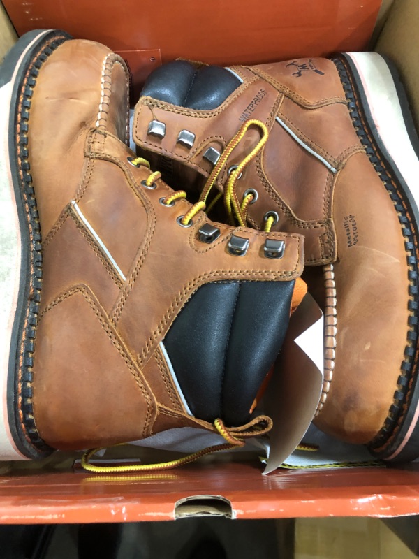 View 2 of MWORK 6" Moc Toe Work Boots For Men Wedge Sole Leather Waterproof ASTM F2413-18 Safety Metallic Toe EH Rated Arch Support Anti Fatigue 9M