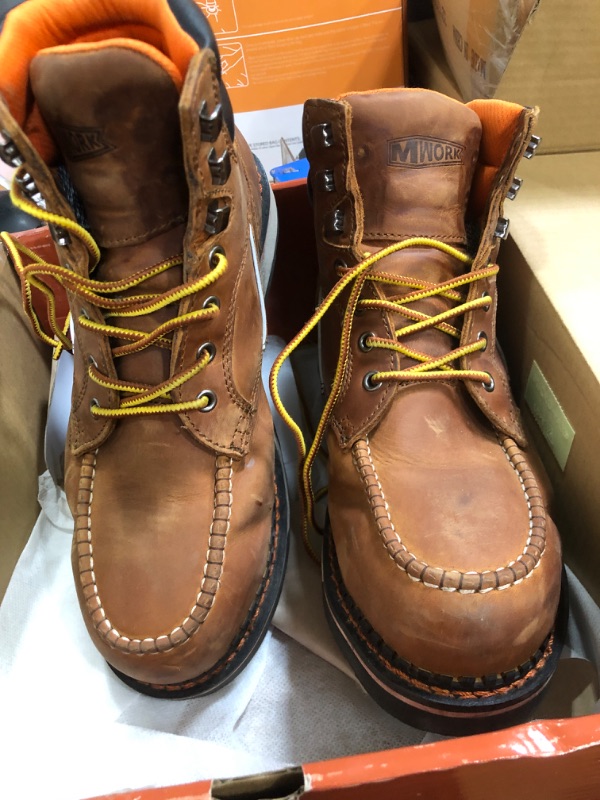 View 3 of MWORK 6" Moc Toe Work Boots For Men Wedge Sole Leather Waterproof ASTM F2413-18 Safety Metallic Toe EH Rated Arch Support Anti Fatigue 9M