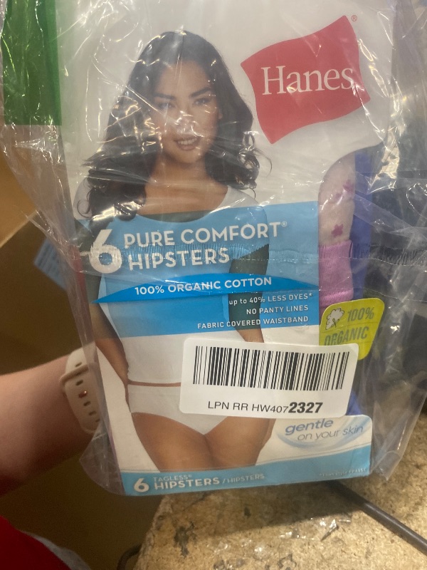 Photo 1 of Hanes Women's Organic Cotton Panties Pack, ComfortSort Underwear, May Vary, Assorted Colors, 6-Pack Hipsters, 5