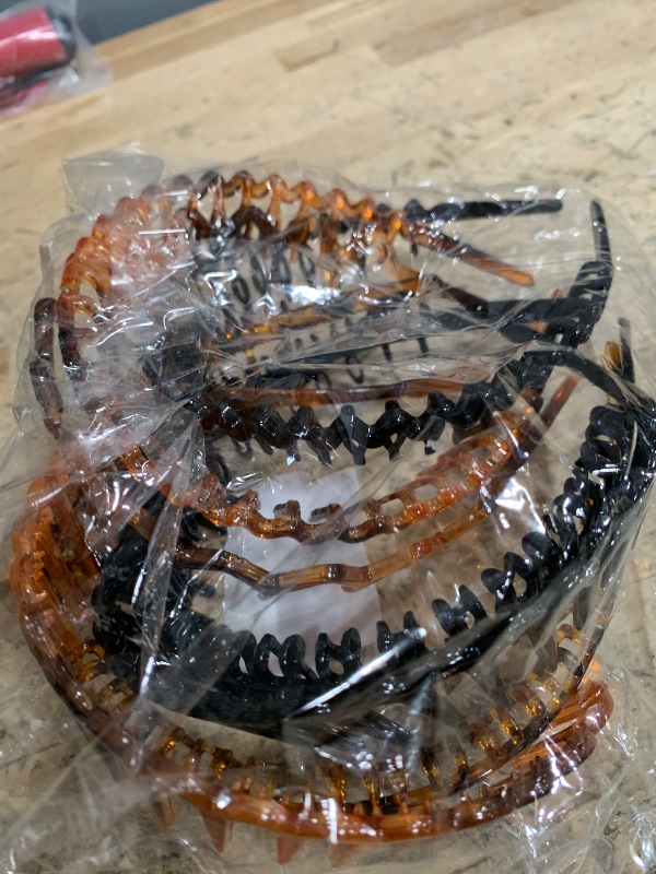 Photo 1 of 8 PCS Non Slip Fashion Plastic Headbands with Teeth Skinny Hair Band Combs Hair Hoop Hair Accessory for Women Men Hair Decorations (Black, Brown)