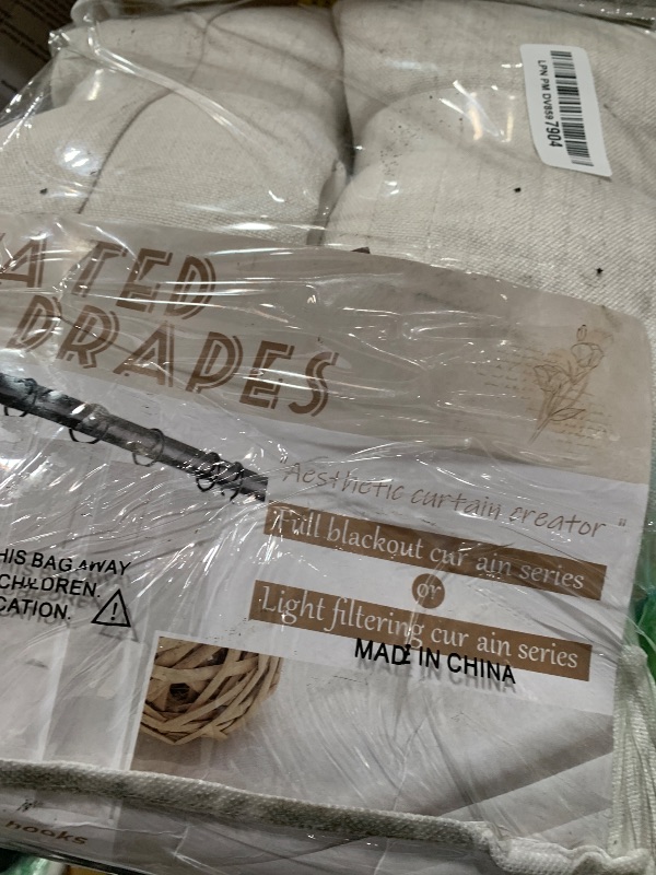 Photo 1 of Pinch Pleated Extra Wide 70 x 96 Inch Curtains 2 Panel Set for Bedroom, Modern Beige White Linen Blend Light Filtering Window Drapes Privacy Semi Sheer Memory Shape Trained Lush Decor Curtain 8ft Long