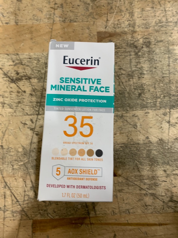 Photo 1 of Eucerin Sun Tinted Sensitive Mineral Face Sunscreen Lotion SPF 35, Non-Comedogenic Mineral Sunscreen with Gentle Zinc Oxide Protection for Sensitive Skin, 1.7 Fl Oz Bottle