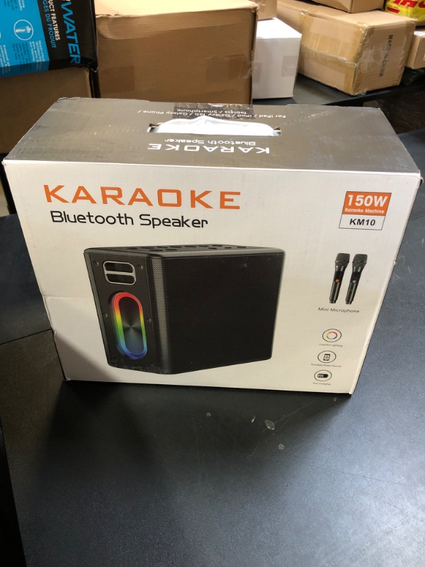 Photo 1 of Karaoke Machine with Two Wireless Microphones, Powerful Portable Bluetooth Speaker for Adults & Kids, PA System with 3 Voice Mode, LED Lights, Supports BT/TWS/AUX/USB/TF for Party