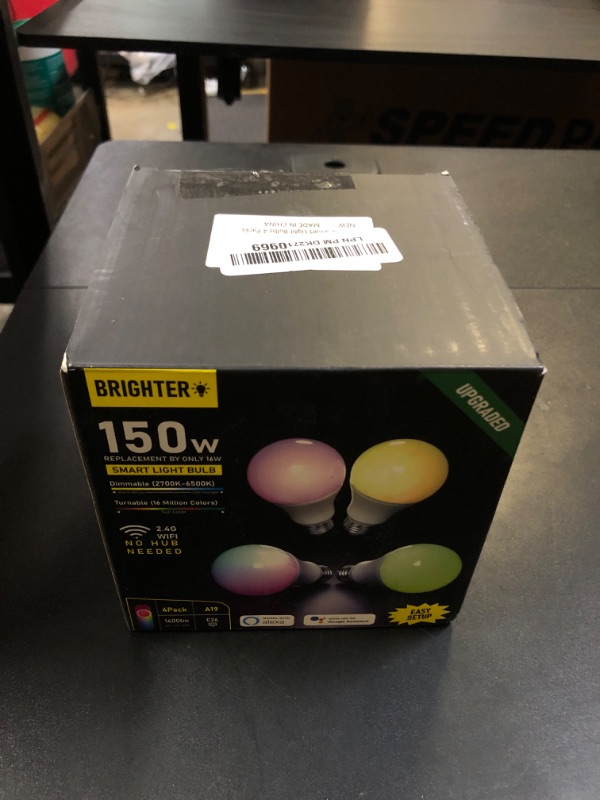 Photo 1 of Smart LED Light Bulbs 150W Equivalent, 1600LM 16W Alexa Light Bulbs, A19 E26 Ultra Bright Color Changing Light Bulbs, 2.4 GHz WiFi Dimmable Light Bulbs Compatible with Alexa, Google 4 Packs(Upgrated)