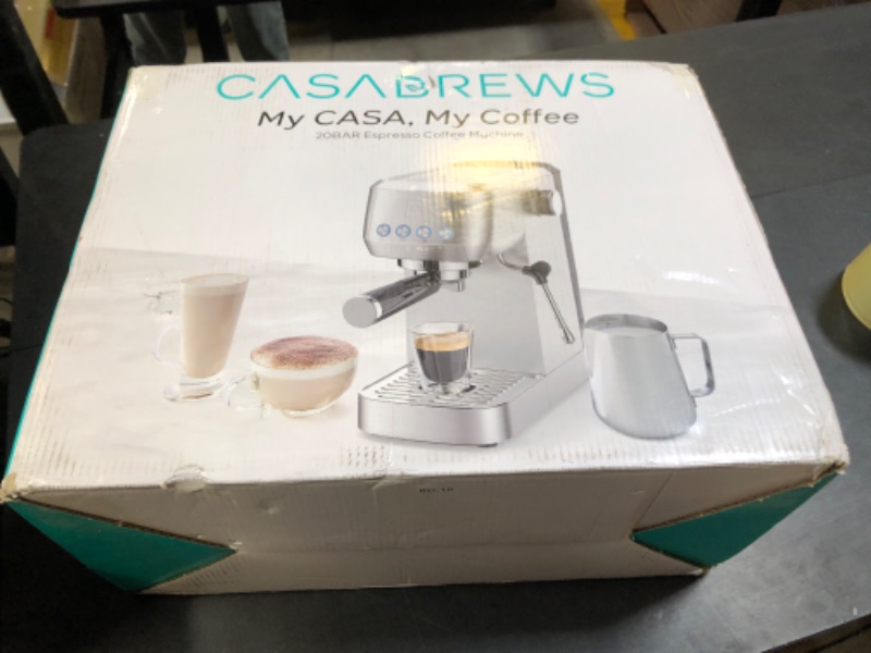 Photo 2 of CASABREWS Espresso Machine 20 Bar, Professional Espresso Maker Cappuccino Machine with Steam Milk Frother, Stainless Steel Espresso Coffee Machine with 49oz Removable Water Tank, Silver