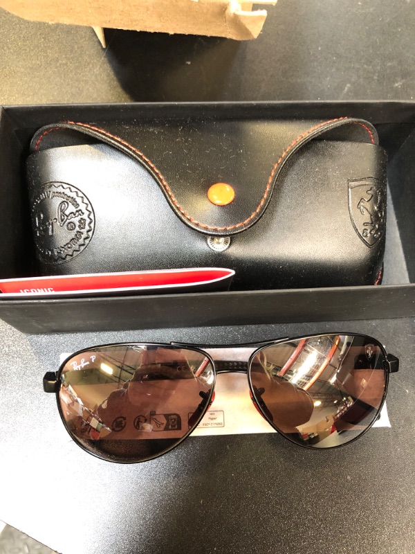 Photo 2 of Ray-Ban RB8331M Scuderia Ferrari Collection Aviator Sunglasses, Matte Black/Purple Mirrored Silver Polarized, 61 mm