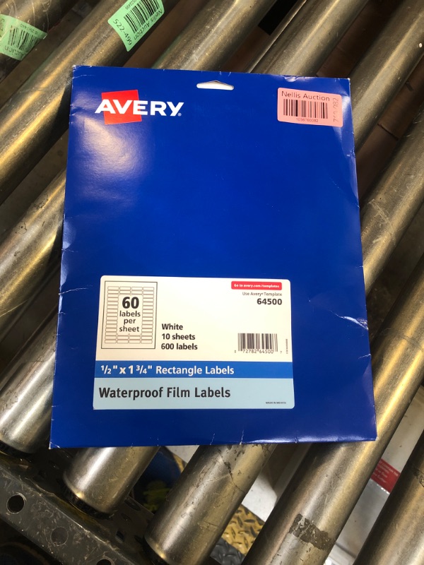 Photo 2 of Avery Durable Waterproof Oil-Resistant Film Labels with Sure Feed Technology, 0.5" x 1.75", Laser/Pigment-Inkjet, 600 Labels (64500)