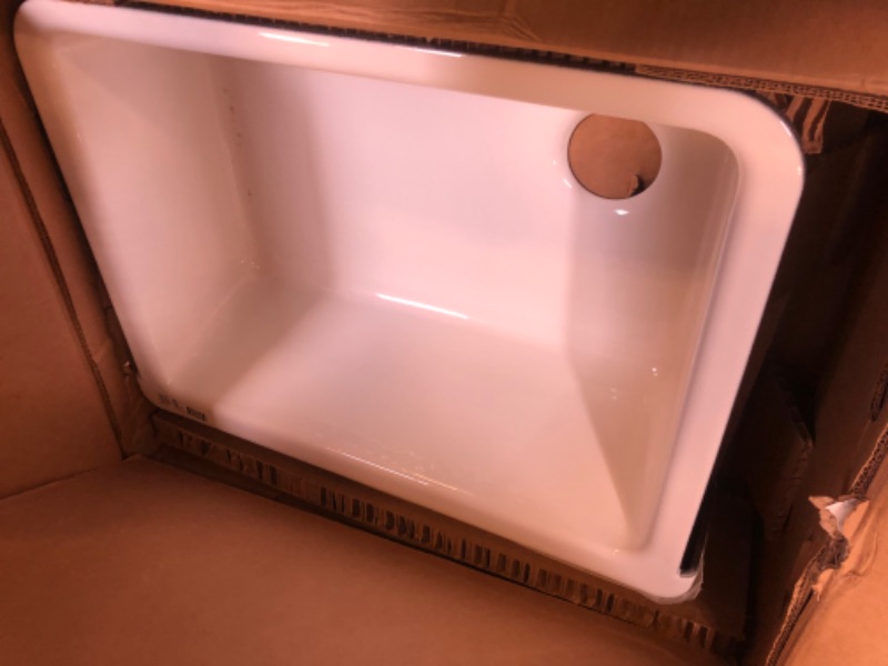 Photo 2 of KOHLER K-6486-0 Whitehaven Farmhouse Self-Trimming Undermount Single-Bowl Kitchen Sink with Short Apron, 30 Inch, White