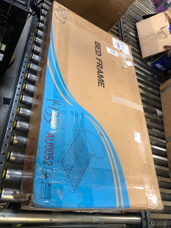 Photo 1 of VECELO Twin Size Bed Frame, Upholstered Platform Bedframe with Height Adjustable Plush Fabric Headboard, Strong Wood Slat Supports, No Box Spring Needed, Beige