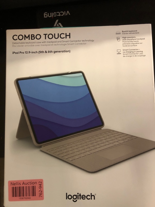 Photo 2 of Logitech Combo Touch iPad Pro 12.9-inch (5th, 6th gen - 2021, 2022) Keyboard Case - Detachable Backlit Keyboard with Kickstand, Click-Anywhere Trackpad, Smart Connector - Sand; USA Layout