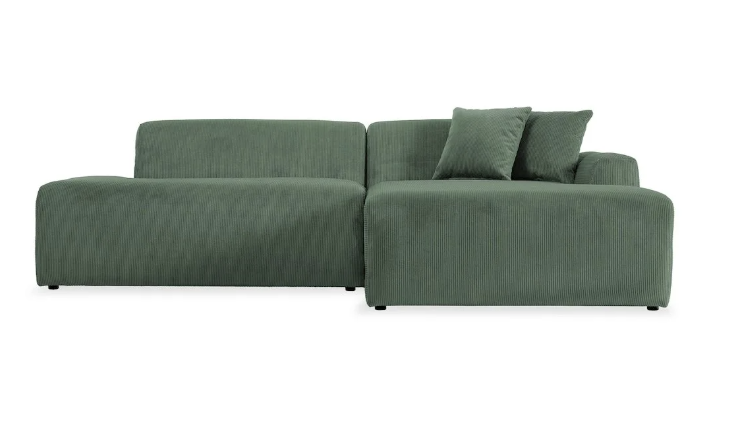 Photo 1 of *** MISSING BOXES, FOR PARTS ONLY*** Ashcroft Furniture Mar Sectional Green Corduroy Sofa (Right Facing)
