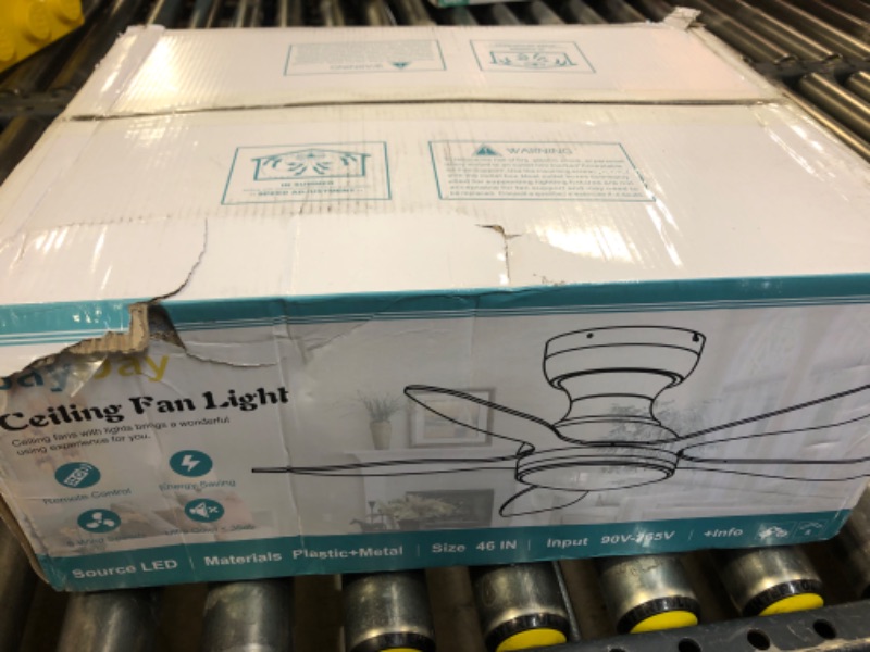 Photo 1 of Ceiling Fans with Lights, 46 inch Modern Low Profile Ceiling Fan with Light and Remote App Control, Flush Mount, Quiet DC Reversible, RGB Led Ceiling Fan for Bedroom Kitchen Indoor/Outdoor Patio White