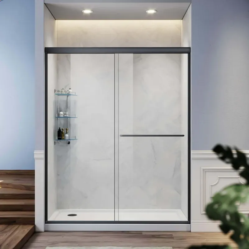 Photo 1 of SUNNY SHOWER 60" x 72" Double Sliding Shower Doors, Black Finish / Brushed Nickel Finish / Chrome Finish / Gold Finish
