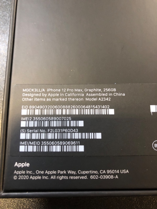 Photo 2 of Apple iPhone 12 Pro Max (256GB, Graphite) [Locked]