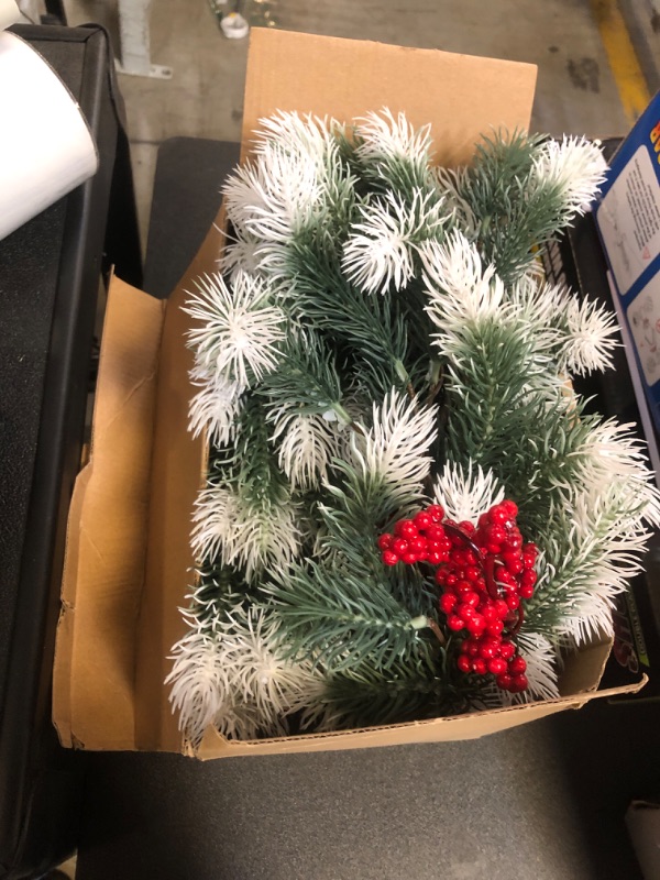 Photo 1 of Dense Christmas Garland with Lights 6.56 FT Christmas Long Cedar Garlands for Xmas Tree Christmas Snowy Winter Pine Garlands Greenery Garland for Table Mantle Wall Indoor Outdoor Christmas Decorations