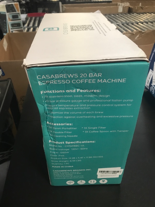 Photo 1 of CASABREWS Espresso Machine 20 Bar, Espresso Maker with Milk Frother Steam Wand, Stainless Steel Cappuccino Machine for Home, Pink