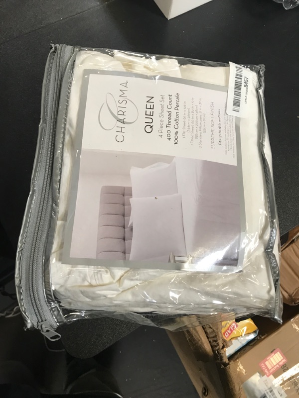 Photo 2 of Charisma Percale Cotton 400 Thread Count Sheet Set, Queen, White