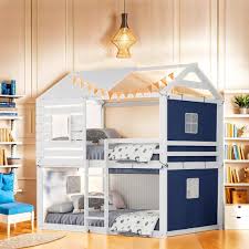 Photo 1 of Elegant Playhouse Design Full Size Bunk Wood House Bed with Tent
