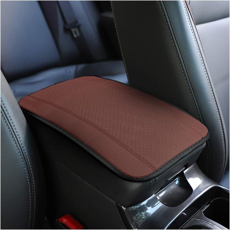 Photo 1 of Car Armrest Storage Box Mat, Fiber Leather Car Center Console Cover, Car Armrest Seat Box Cover Accessories Interior Protection for Most Vehicle, SUV, Truck, Car (Brown)