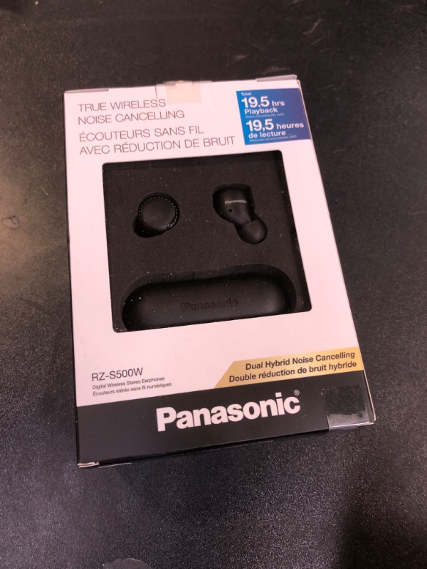 Photo 2 of Panasonic True Wireless Earbuds, Noise Cancelling Bluetooth Headphones, IPX4 Water Resistant and Compatible with Alexa, Charging Case Included - RZ-S500W (Black)