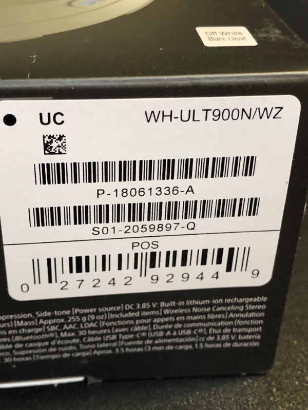 Photo 3 of Sony ULT WEAR Over-Ear Noise Cancelling Bluetooth Headphones with Alexa Built-in, Comfortable Design, 30-Hour Battery, Massive Bass, Off White