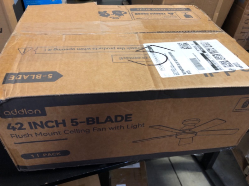 Photo 1 of addlon Ceiling Fans with Lights, 42 Inch Low Profile Ceiling Fan with Light And Remote Control, Flush Mount, Reversible, 3CCT, Dimmable, Quiet, White Small Ceiling Fan for Bedroom Indoor/Outdoor Use