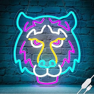 Photo 1 of Basaneon Tiger Head Neon Sign Dimmable Tiger Neon Signs for Wall Decor, USB Powered Tiger Led Signs for Bar Club Office Hotel Cafe Man Cave Bedroom, Perfect Gifts for Christmas(14.1 * 12.9inches) https://a.co/d/0ZVcKvc