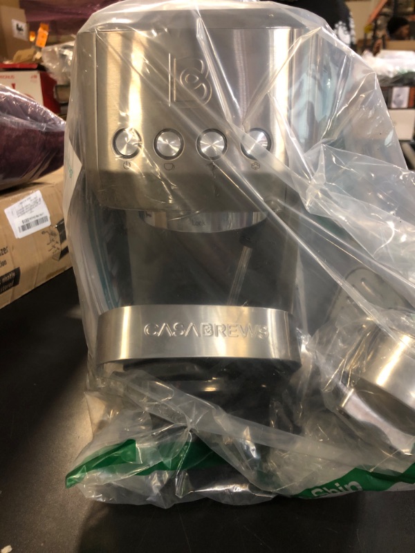 Photo 1 of CASABREWS Espresso Machine 20 Bar, Professional Espresso Maker Cappuccino Machine with Steam Milk Frother, Stainless Steel Espresso Coffee Machine with 49oz Removable Water Tank, Silver